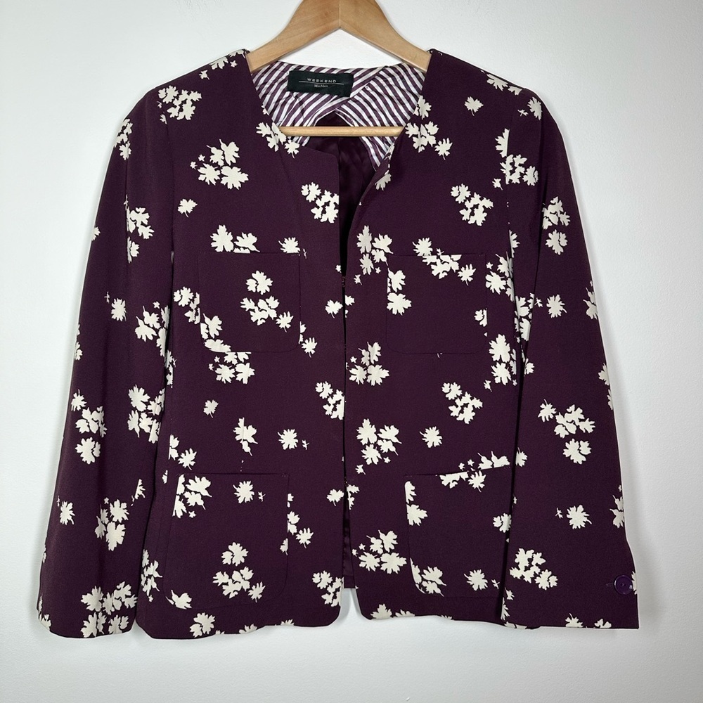 Max Mara Weekend Purple Floral Blazer Jacket Size 10‎